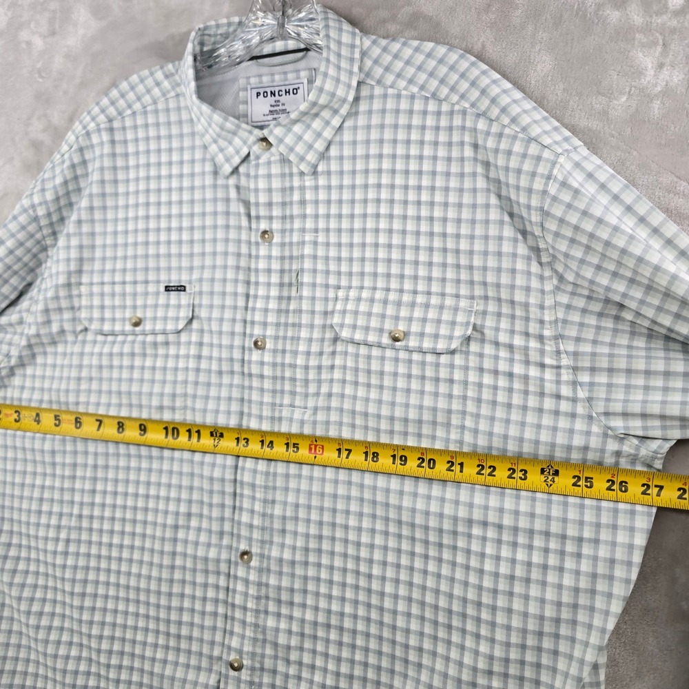 Poncho Fishing Shirt Mens XXL Green White Gingham Plaid Magnetic Pockets Vented - Picture 4 of 8